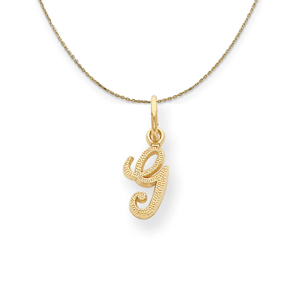 Sadie 14k Yellow Gold Satin Script Initial Necklace Letter G, Item N19663 by The Black Bow Jewelry Co.