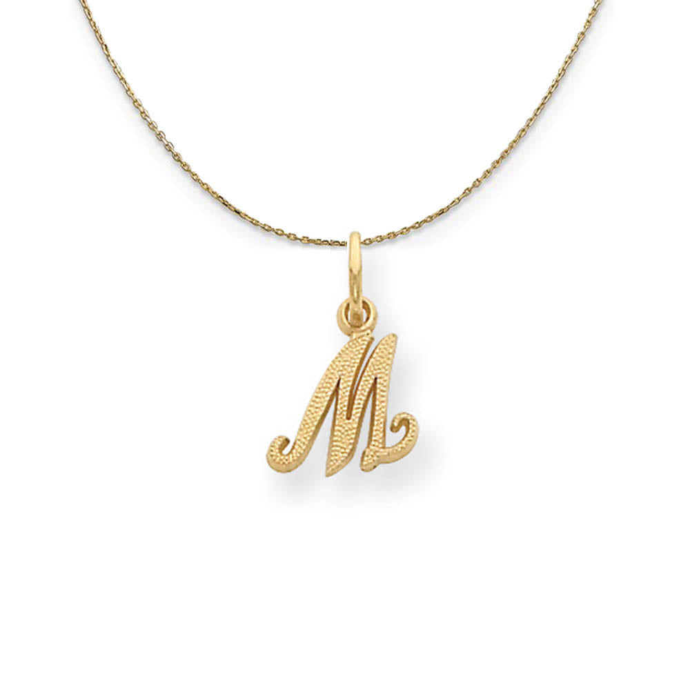 Sadie 14k Yellow Gold Satin Script Initial Necklace Letter M, Item N19668 by The Black Bow Jewelry Co.