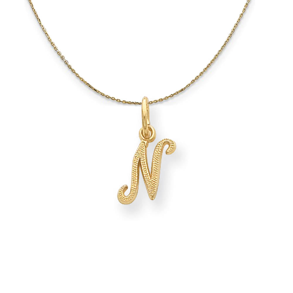 Sadie 14k Yellow Gold Satin Script Initial Necklace Letter N, Item N19669 by The Black Bow Jewelry Co.