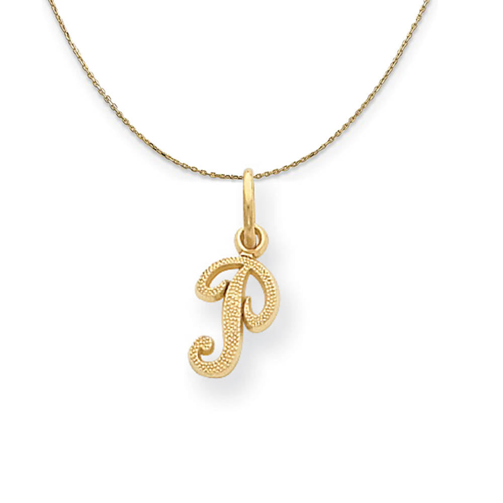 Sadie 14k Yellow Gold Satin Script Initial Necklace Letter P, Item N19670 by The Black Bow Jewelry Co.