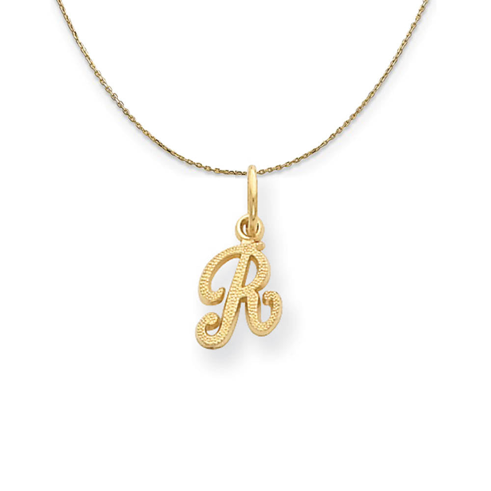 Sadie 14k Yellow Gold Satin Script Initial Necklace Letter R, Item N19671 by The Black Bow Jewelry Co.