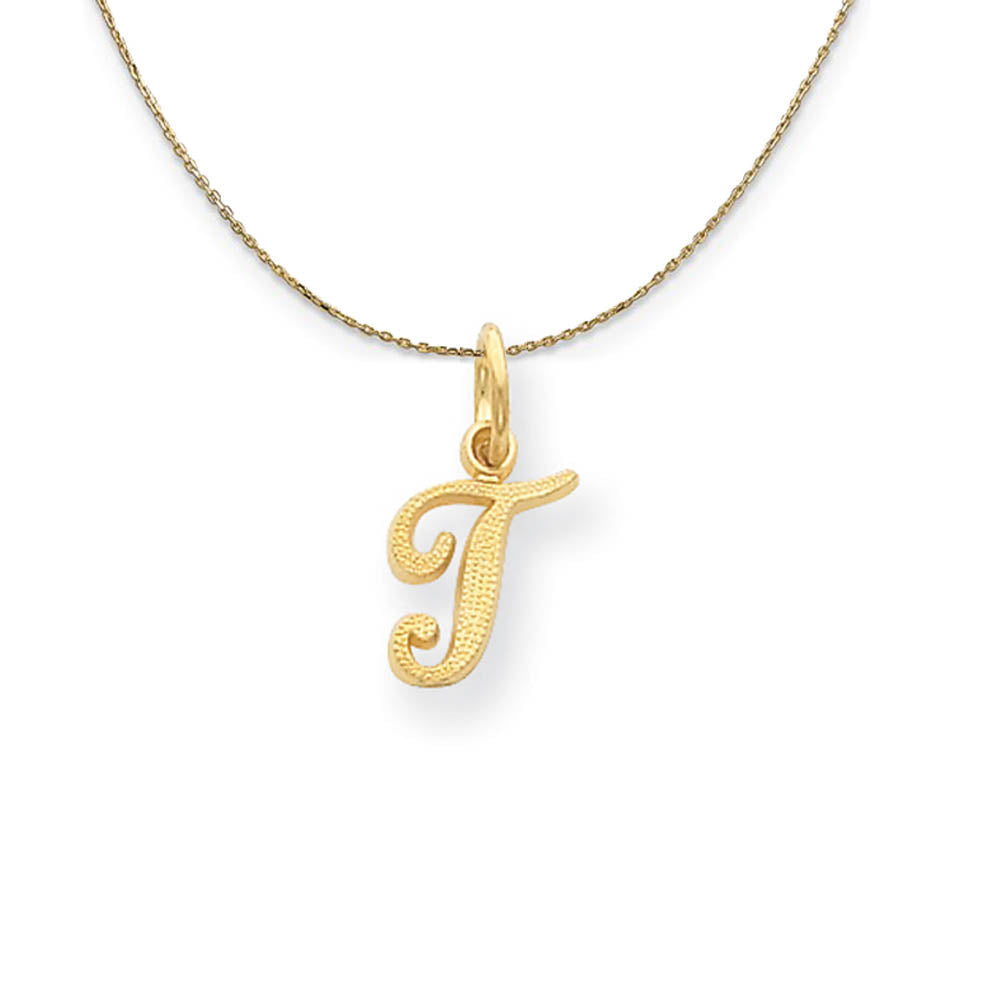 Sadie 14k Yellow Gold Satin Script Initial Necklace Letter T, Item N19673 by The Black Bow Jewelry Co.