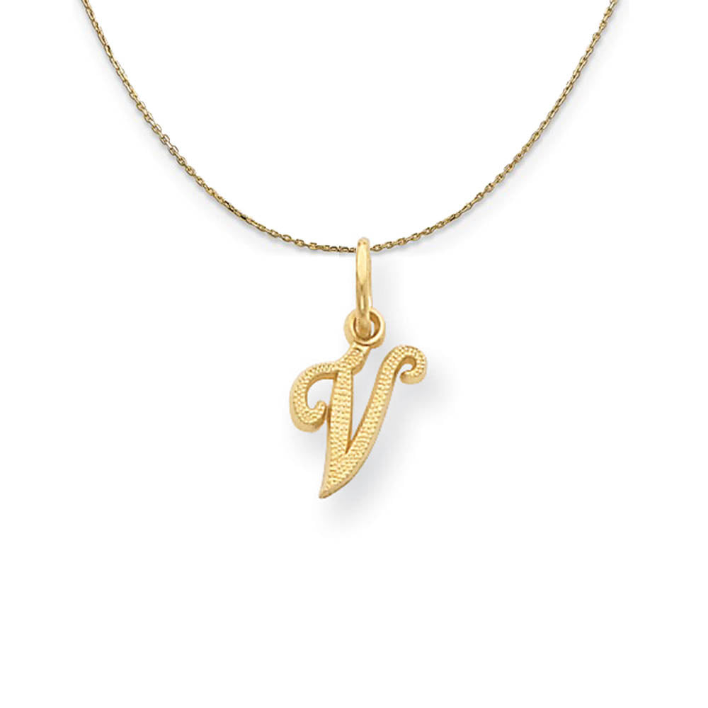 Sadie 14k Yellow Gold Satin Script Initial Necklace Letter V, Item N19674 by The Black Bow Jewelry Co.