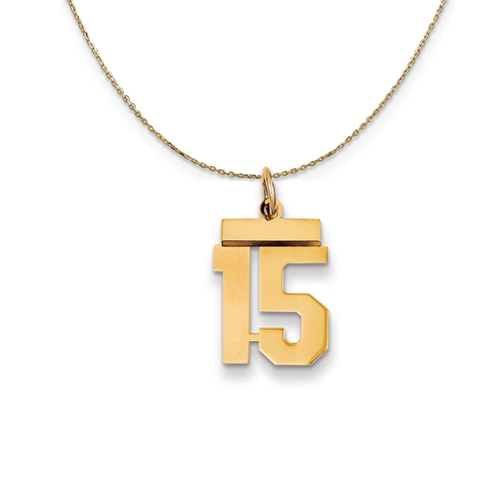 14k Yellow Gold, Athletic, Sm Polished Number 15 Necklace, Item N19682 by The Black Bow Jewelry Co.