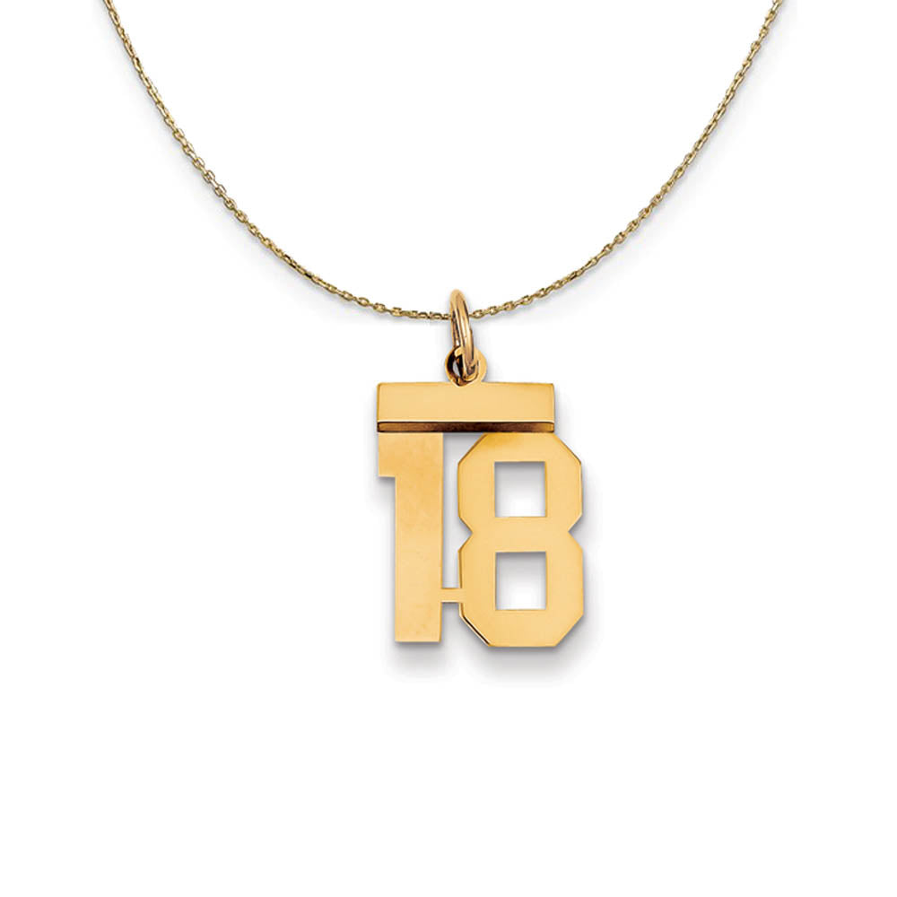 14k Yellow Gold, Athletic, Sm Polished Number 18 Necklace, Item N19685 by The Black Bow Jewelry Co.