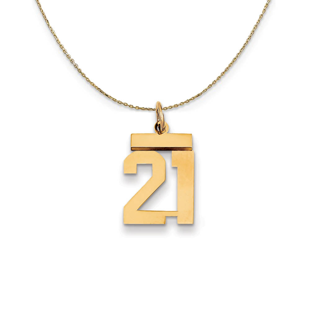 14k Yellow Gold, Athletic, Sm Polished Number 21 Necklace, Item N19689 by The Black Bow Jewelry Co.