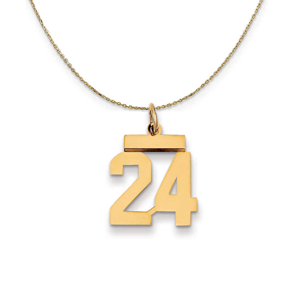 14k Yellow Gold, Athletic, Sm Polished Number 24 Necklace, Item N19692 by The Black Bow Jewelry Co.