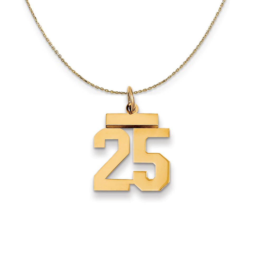 14k Yellow Gold, Athletic, Sm Polished Number 25 Necklace, Item N19693 by The Black Bow Jewelry Co.
