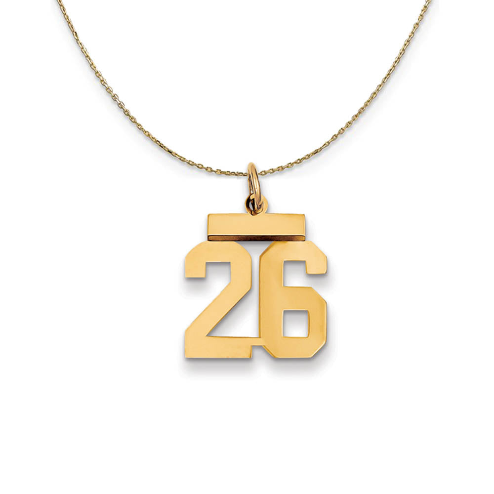 14k Yellow Gold, Athletic, Sm Polished Number 26 Necklace, Item N19694 by The Black Bow Jewelry Co.