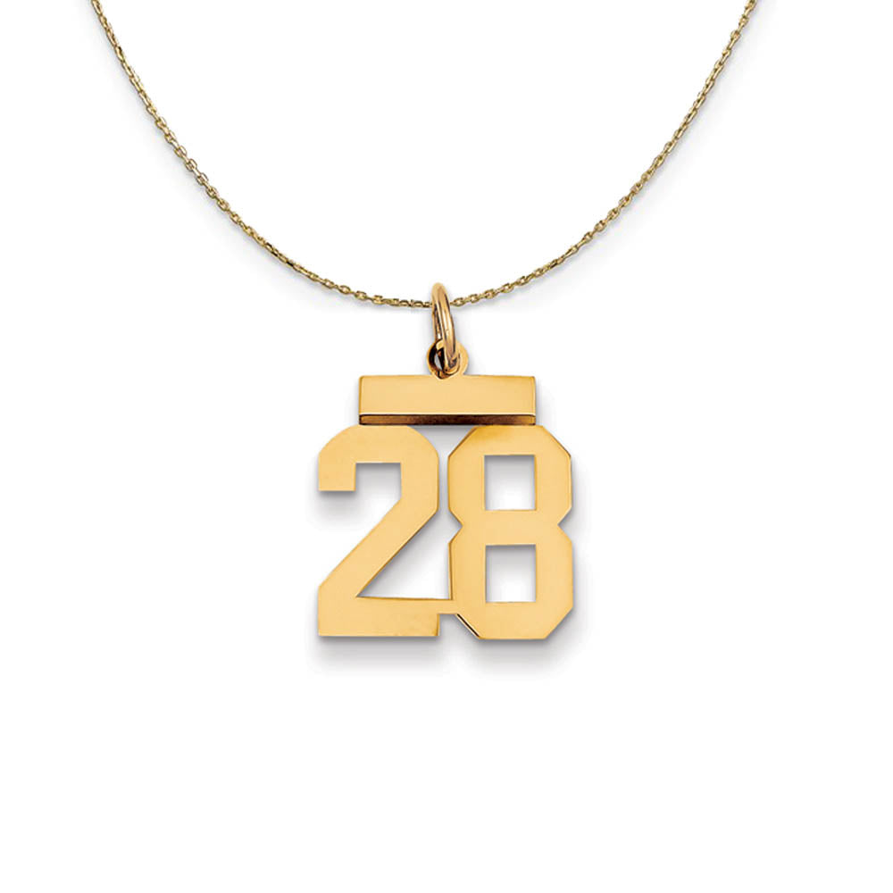14k Yellow Gold, Athletic, Sm Polished Number 28 Necklace, Item N19696 by The Black Bow Jewelry Co.