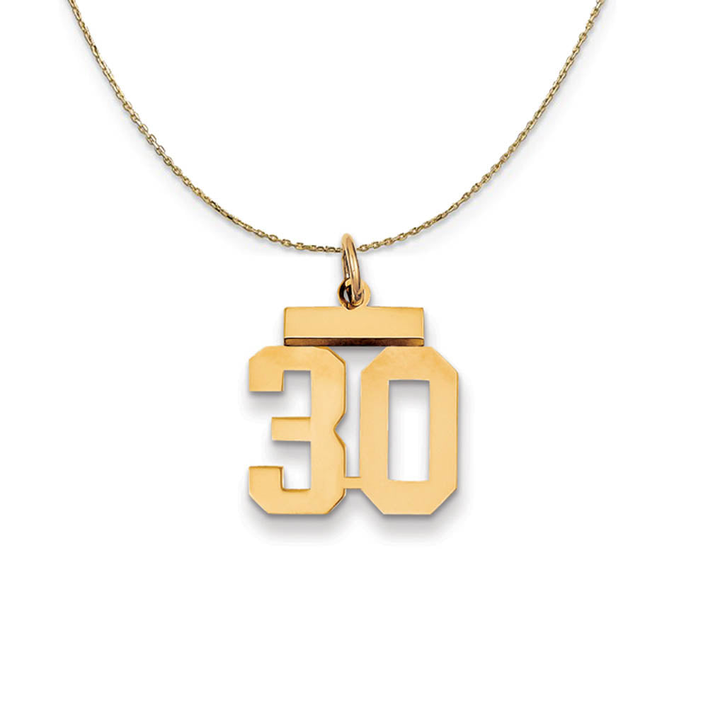 14k Yellow Gold, Athletic, Sm Polished Number 30 Necklace, Item N19699 by The Black Bow Jewelry Co.