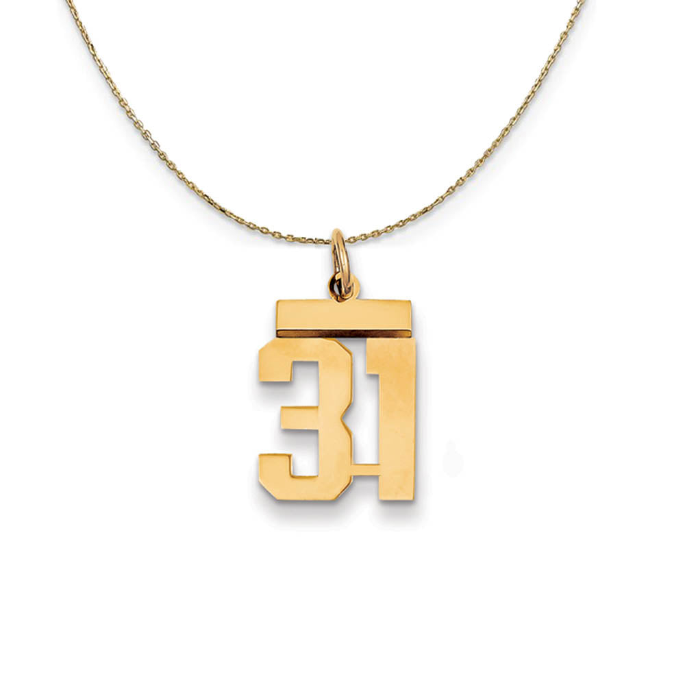 14k Yellow Gold, Athletic, Sm Polished Number 31 Necklace, Item N19700 by The Black Bow Jewelry Co.