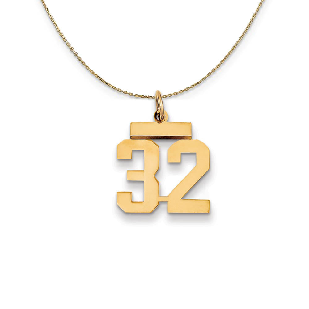 14k Yellow Gold, Athletic, Sm Polished Number 32 Necklace, Item N19701 by The Black Bow Jewelry Co.