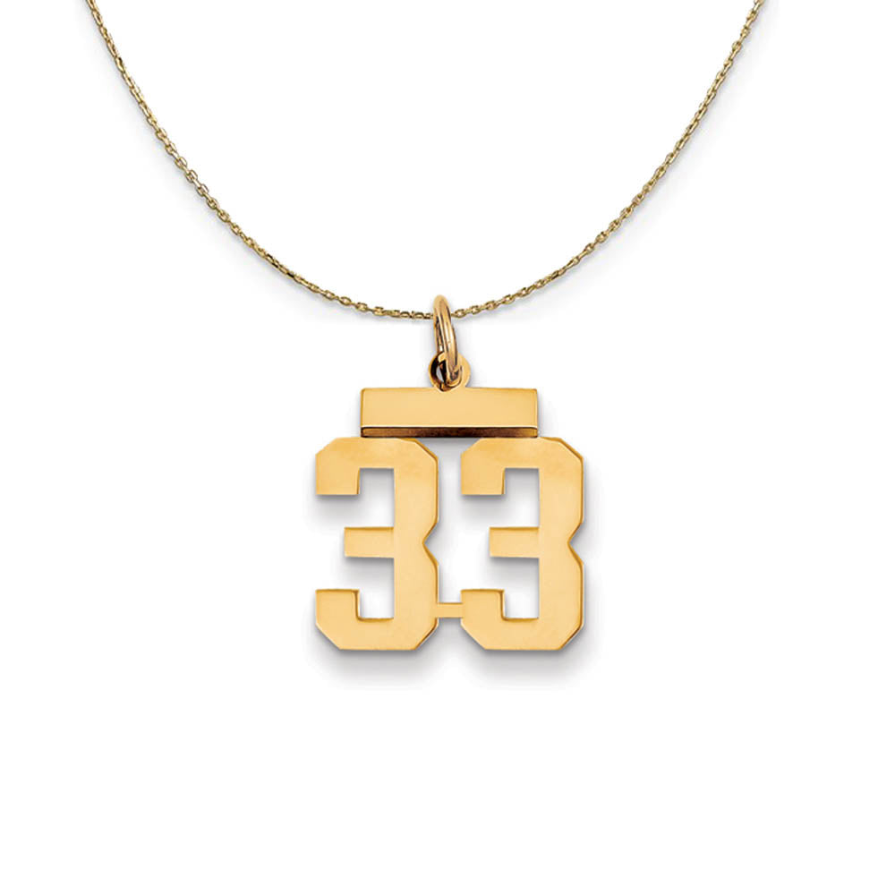 14k Yellow Gold, Athletic, Sm Polished Number 33 Necklace, Item N19702 by The Black Bow Jewelry Co.