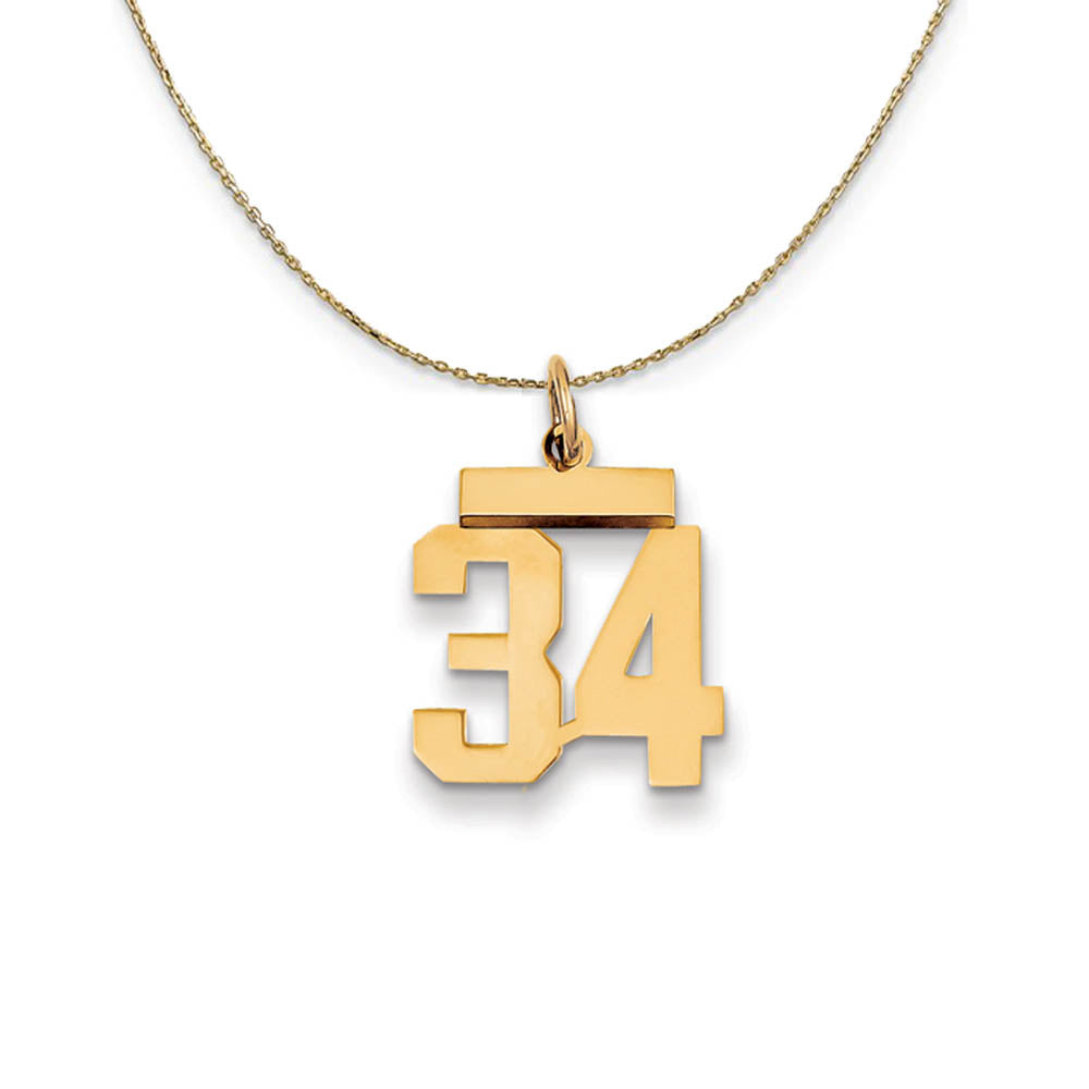 14k Yellow Gold, Athletic, Sm Polished Number 34 Necklace, Item N19703 by The Black Bow Jewelry Co.