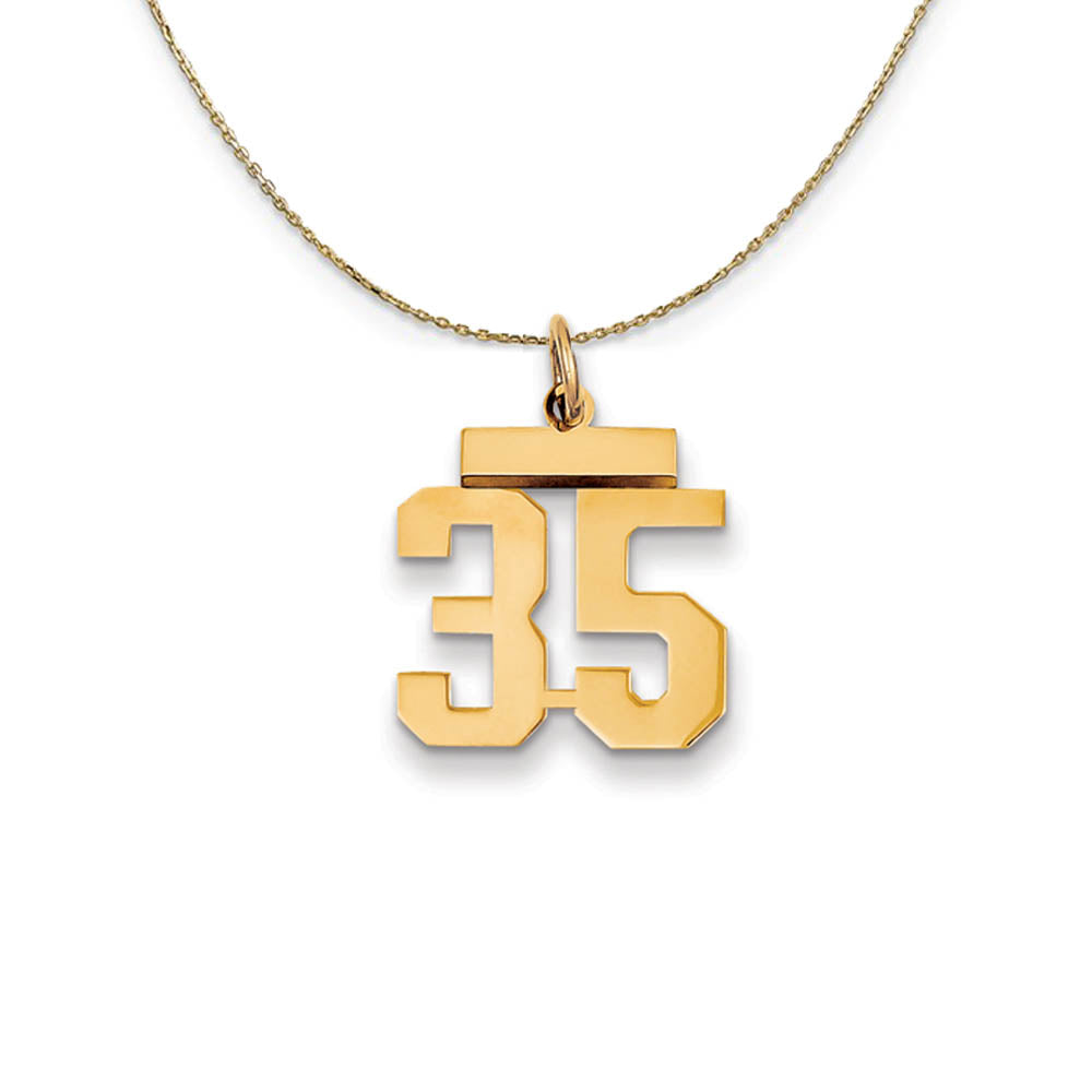14k Yellow Gold, Athletic, Sm Polished Number 35 Necklace, Item N19704 by The Black Bow Jewelry Co.