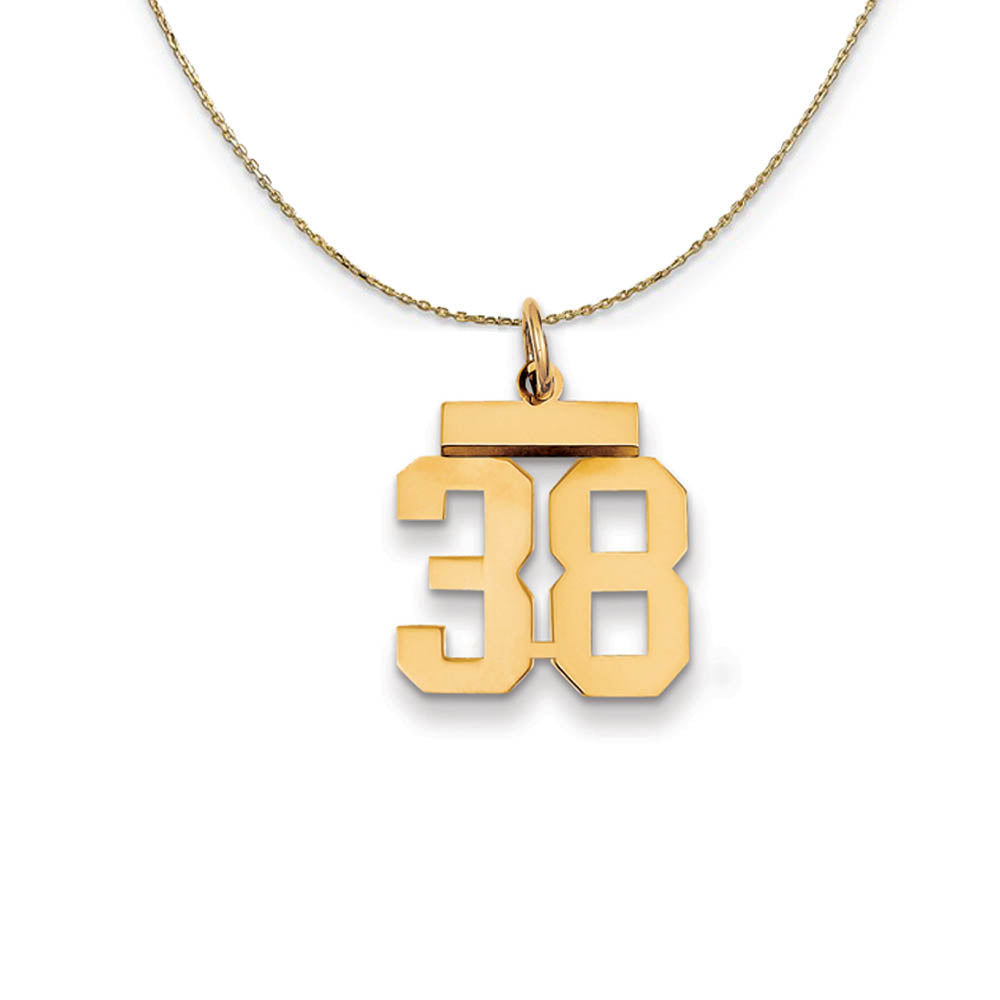 14k Yellow Gold, Athletic, Sm Polished Number 38 Necklace, Item N19707 by The Black Bow Jewelry Co.