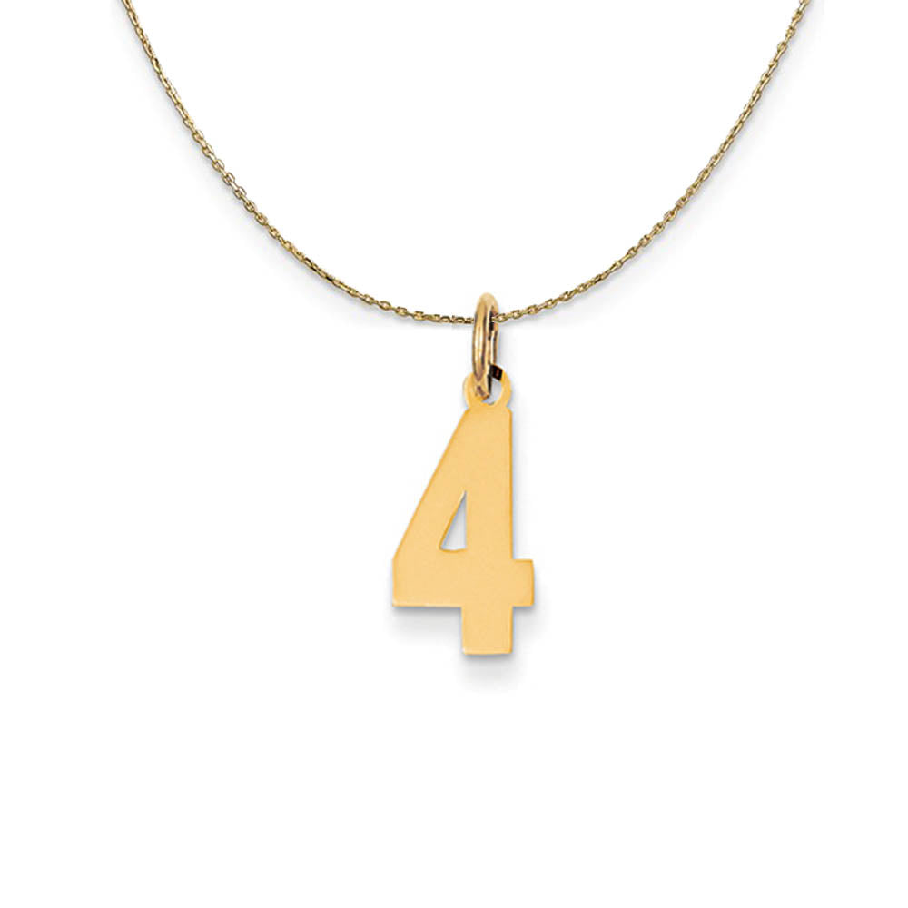 14k Yellow Gold, Athletic, Sm Polished Number 4 Necklace, Item N19709 by The Black Bow Jewelry Co.