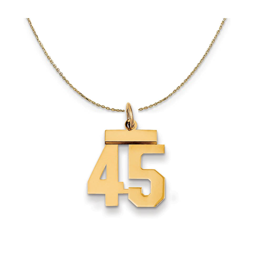 14k Yellow Gold, Athletic, Sm Polished Number 45 Necklace, Item N19715 by The Black Bow Jewelry Co.
