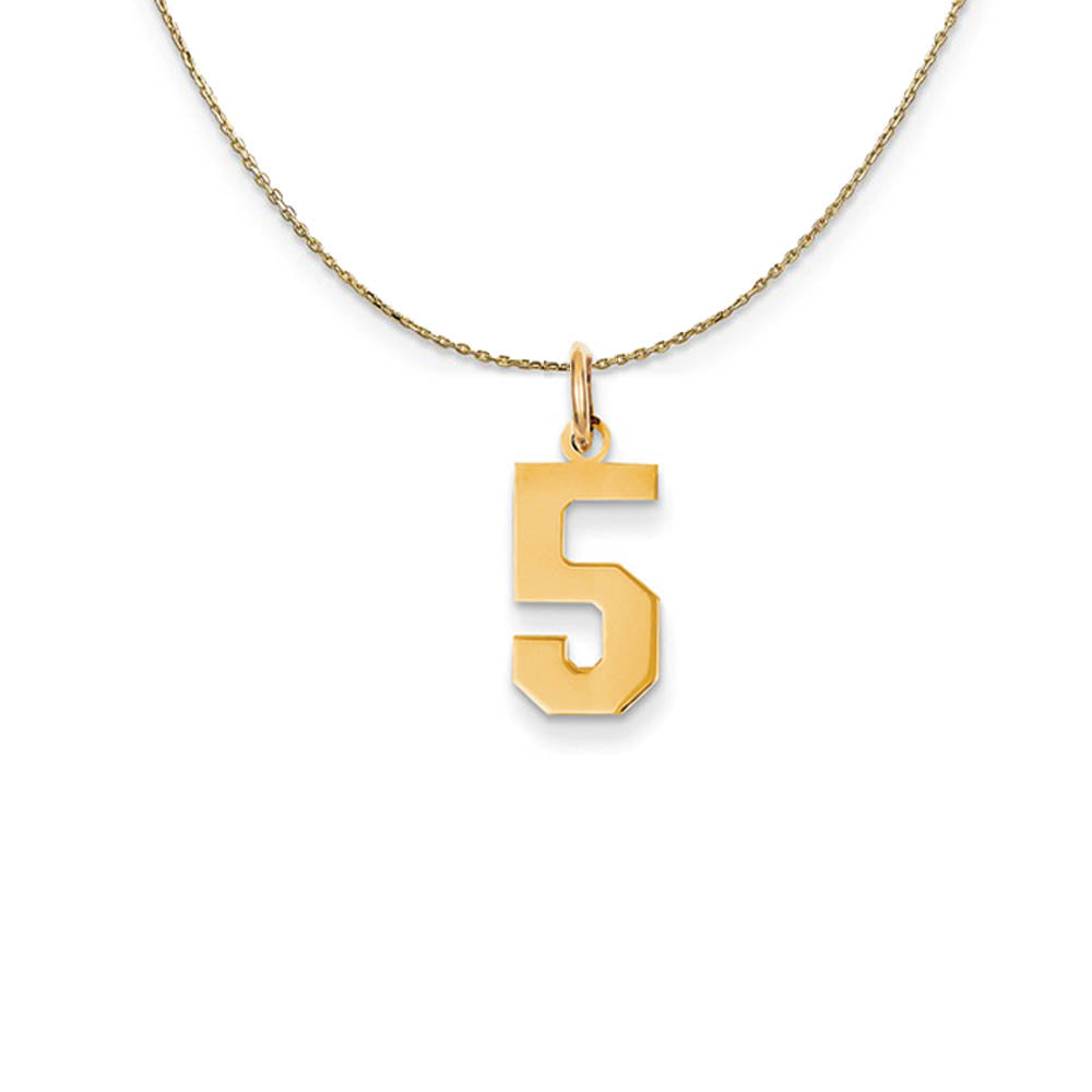 14k Yellow Gold, Athletic, Sm Polished Number 5 Necklace, Item N19720 by The Black Bow Jewelry Co.