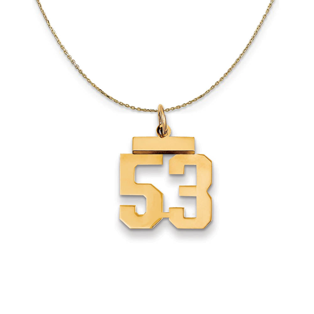 14k Yellow Gold, Athletic, Sm Polished Number 53 Necklace, Item N19724 by The Black Bow Jewelry Co.