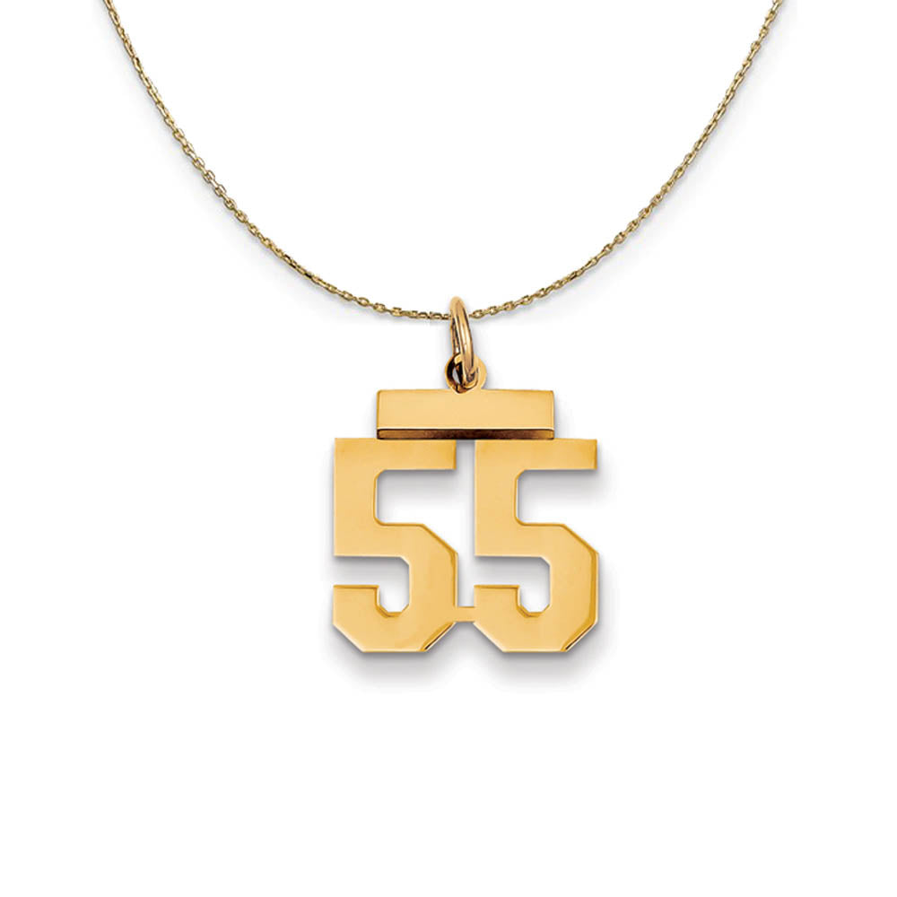 14k Yellow Gold, Athletic, Sm Polished Number 55 Necklace, Item N19726 by The Black Bow Jewelry Co.