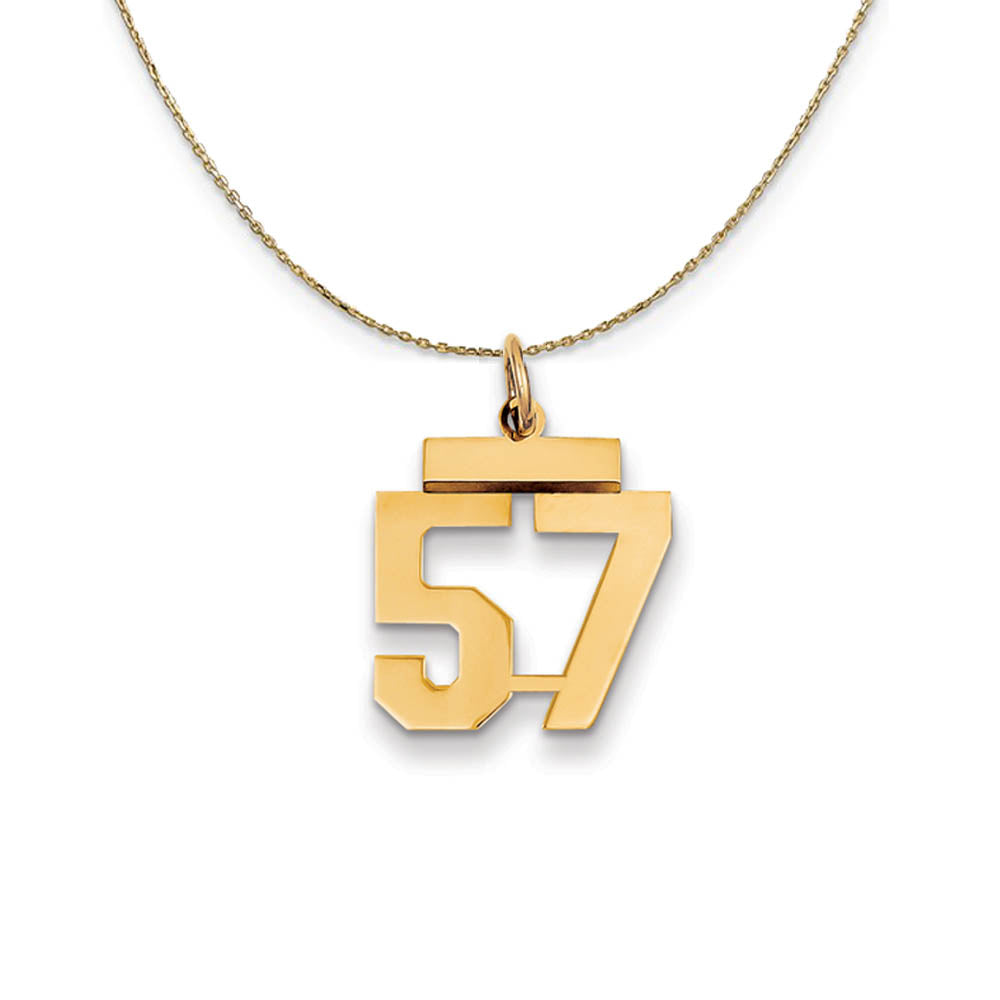 14k Yellow Gold, Athletic, Sm Polished Number 57 Necklace, Item N19728 by The Black Bow Jewelry Co.