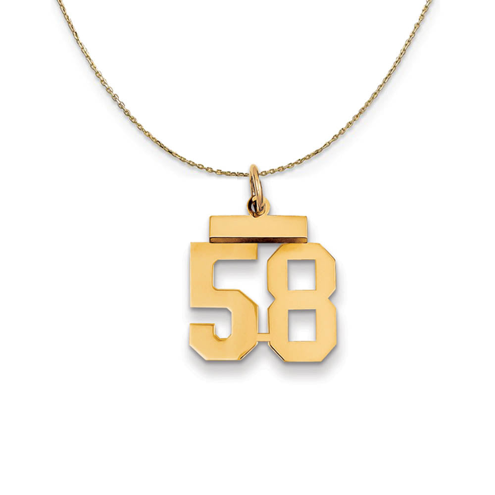 14k Yellow Gold, Athletic, Sm Polished Number 58 Necklace, Item N19729 by The Black Bow Jewelry Co.