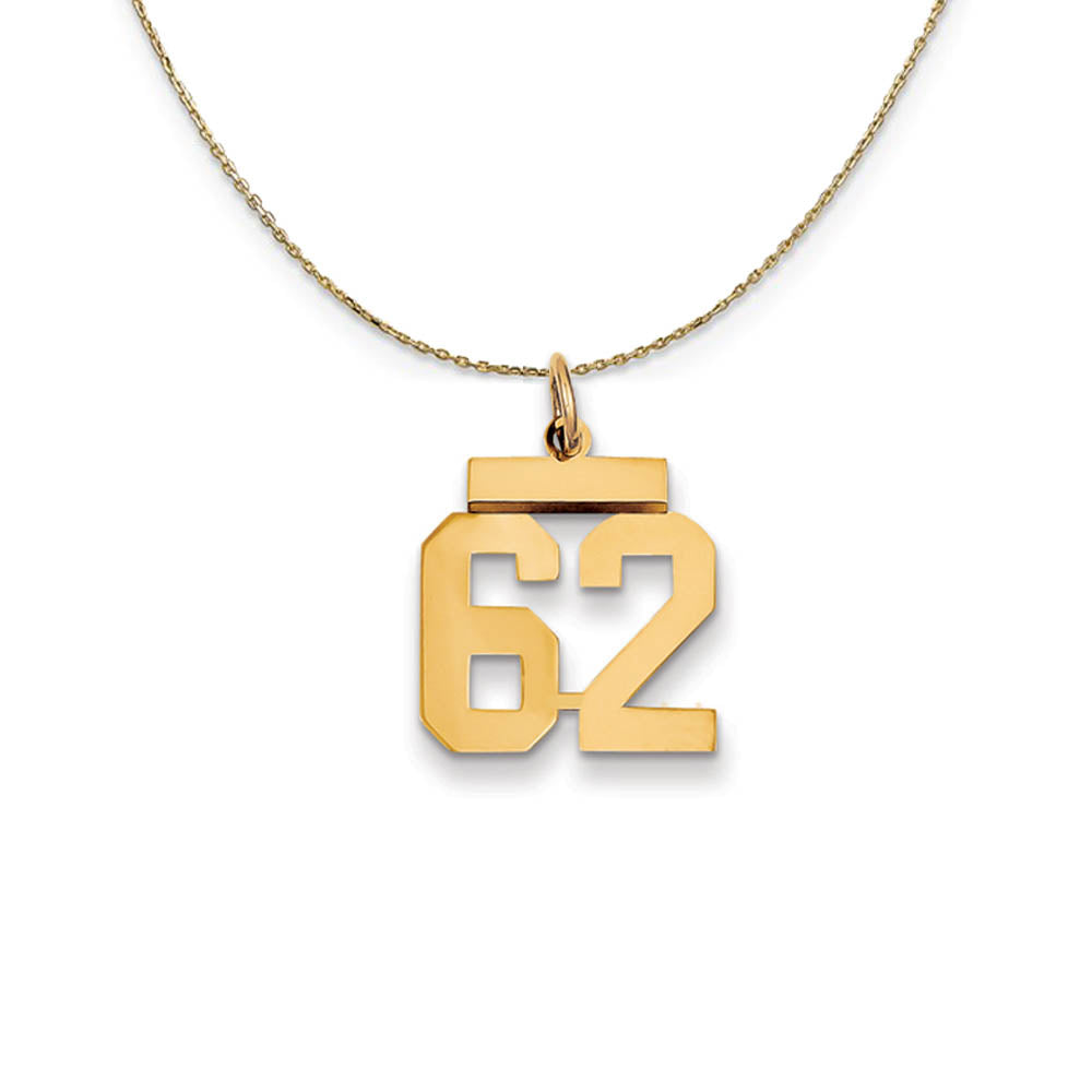 14k Yellow Gold, Athletic, Sm Polished Number 62 Necklace, Item N19734 by The Black Bow Jewelry Co.