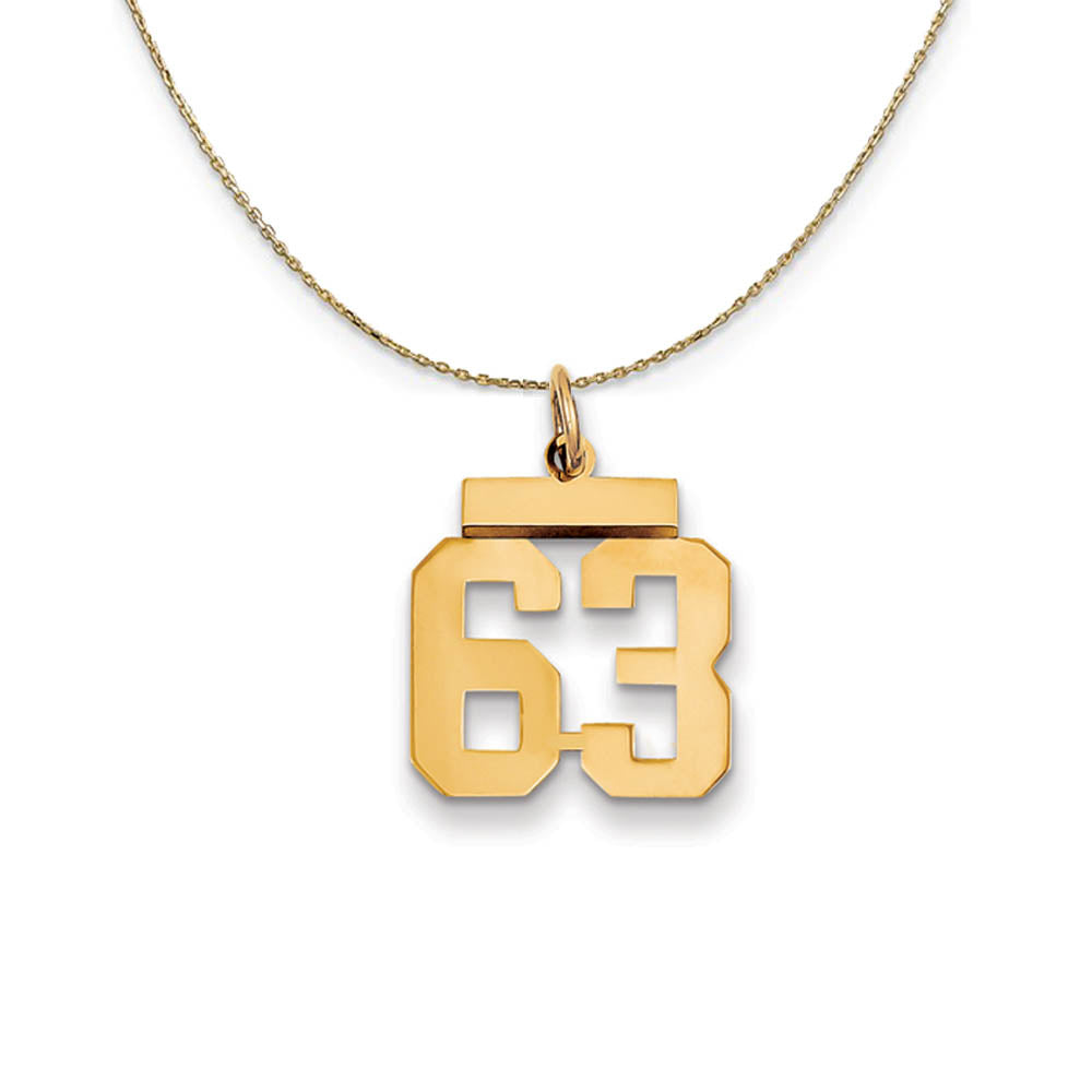 14k Yellow Gold, Athletic, Sm Polished Number 63 Necklace, Item N19735 by The Black Bow Jewelry Co.