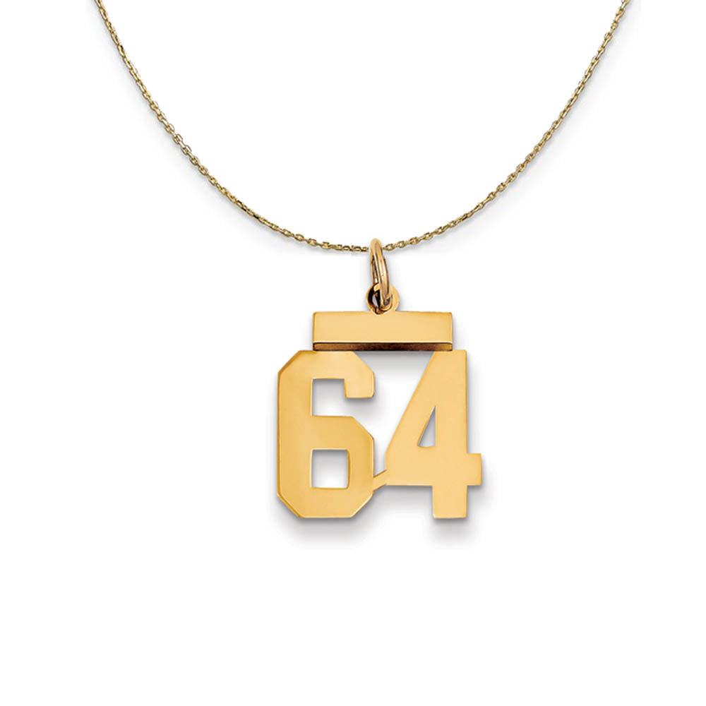 14k Yellow Gold, Athletic, Sm Polished Number 64 Necklace, Item N19736 by The Black Bow Jewelry Co.