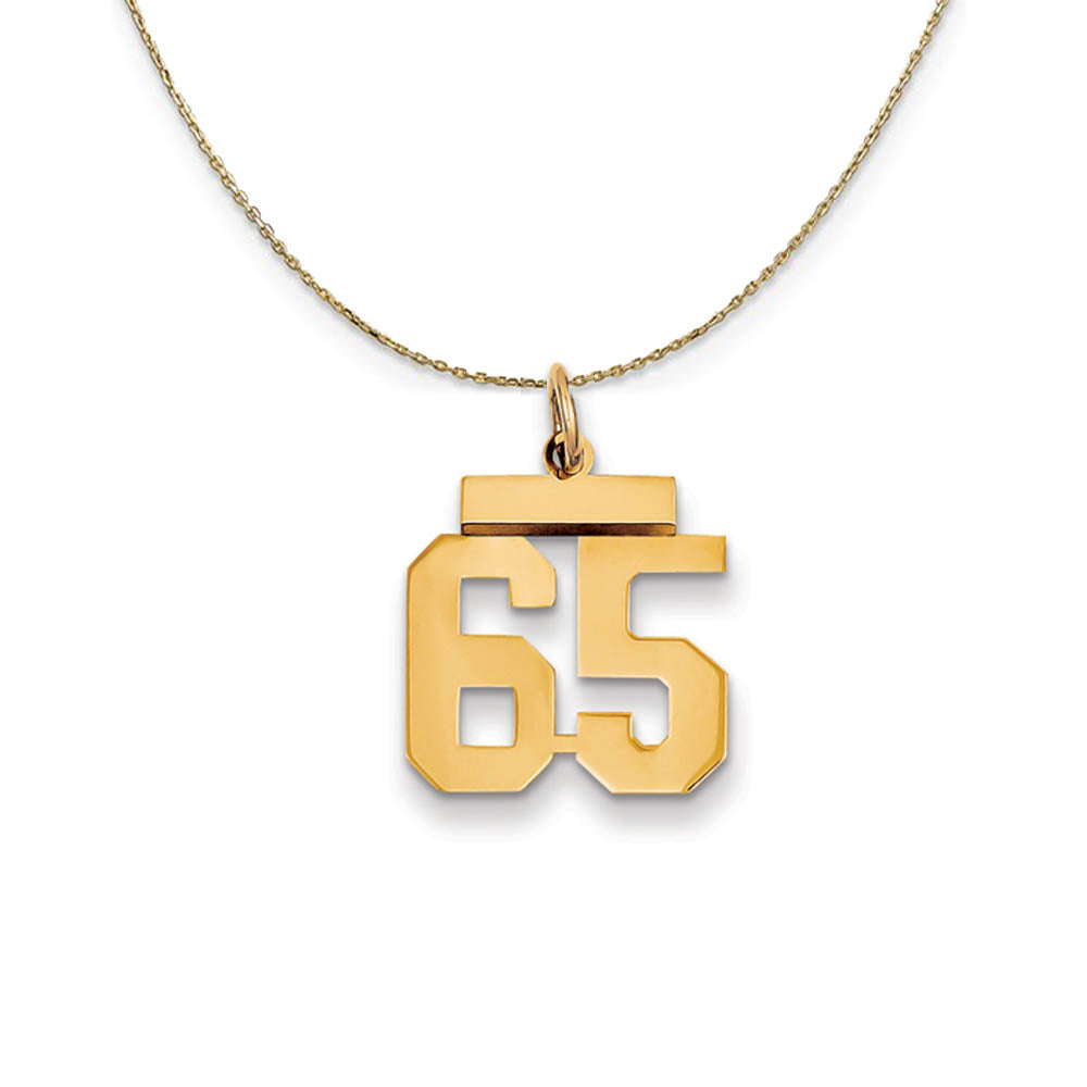 14k Yellow Gold, Athletic, Sm Polished Number 65 Necklace, Item N19737 by The Black Bow Jewelry Co.