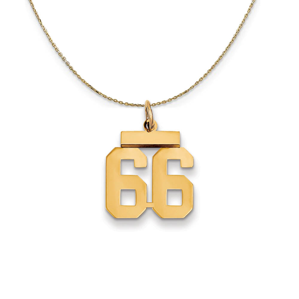 14k Yellow Gold, Athletic, Sm Polished Number 66 Necklace, Item N19738 by The Black Bow Jewelry Co.