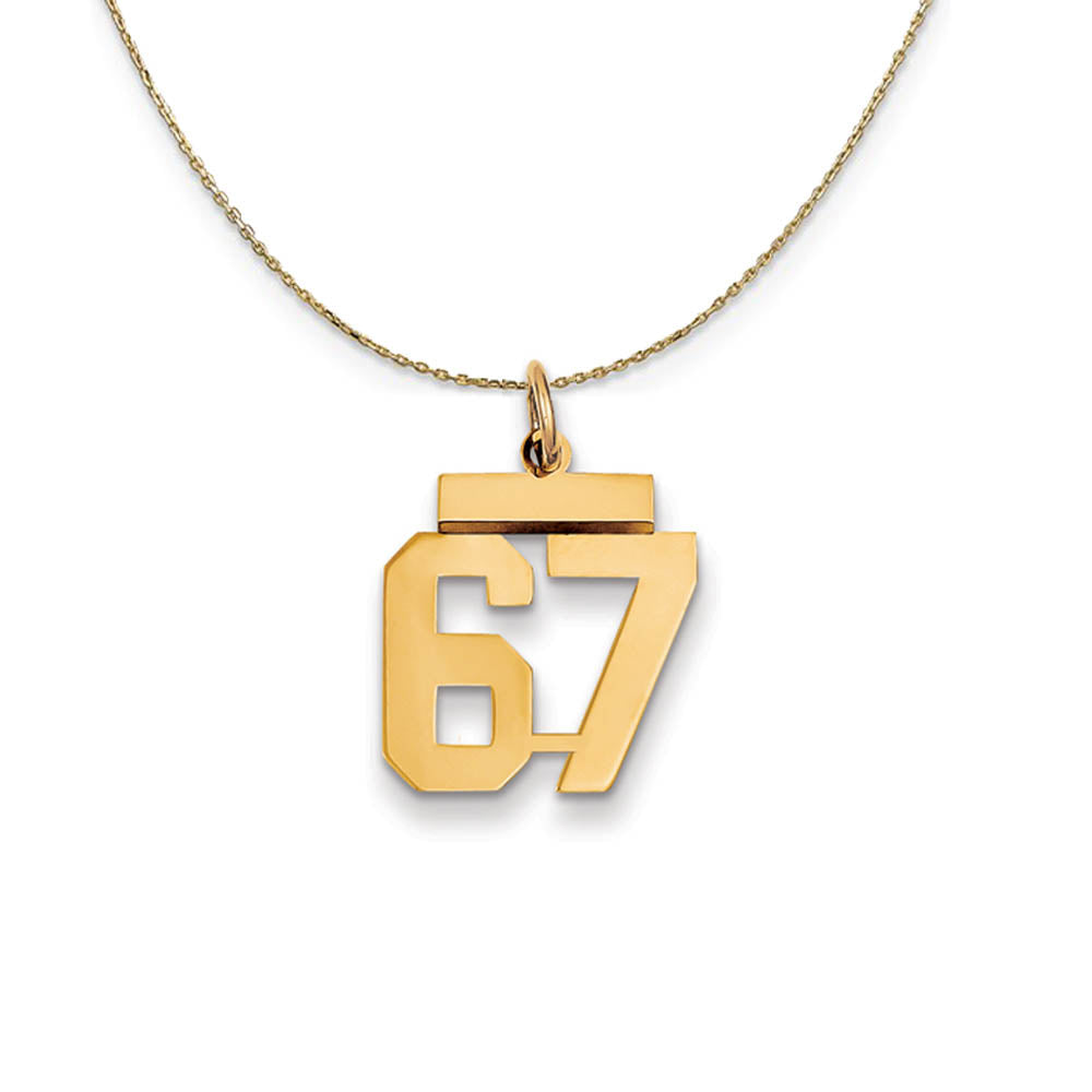 14k Yellow Gold, Athletic, Sm Polished Number 67 Necklace, Item N19739 by The Black Bow Jewelry Co.