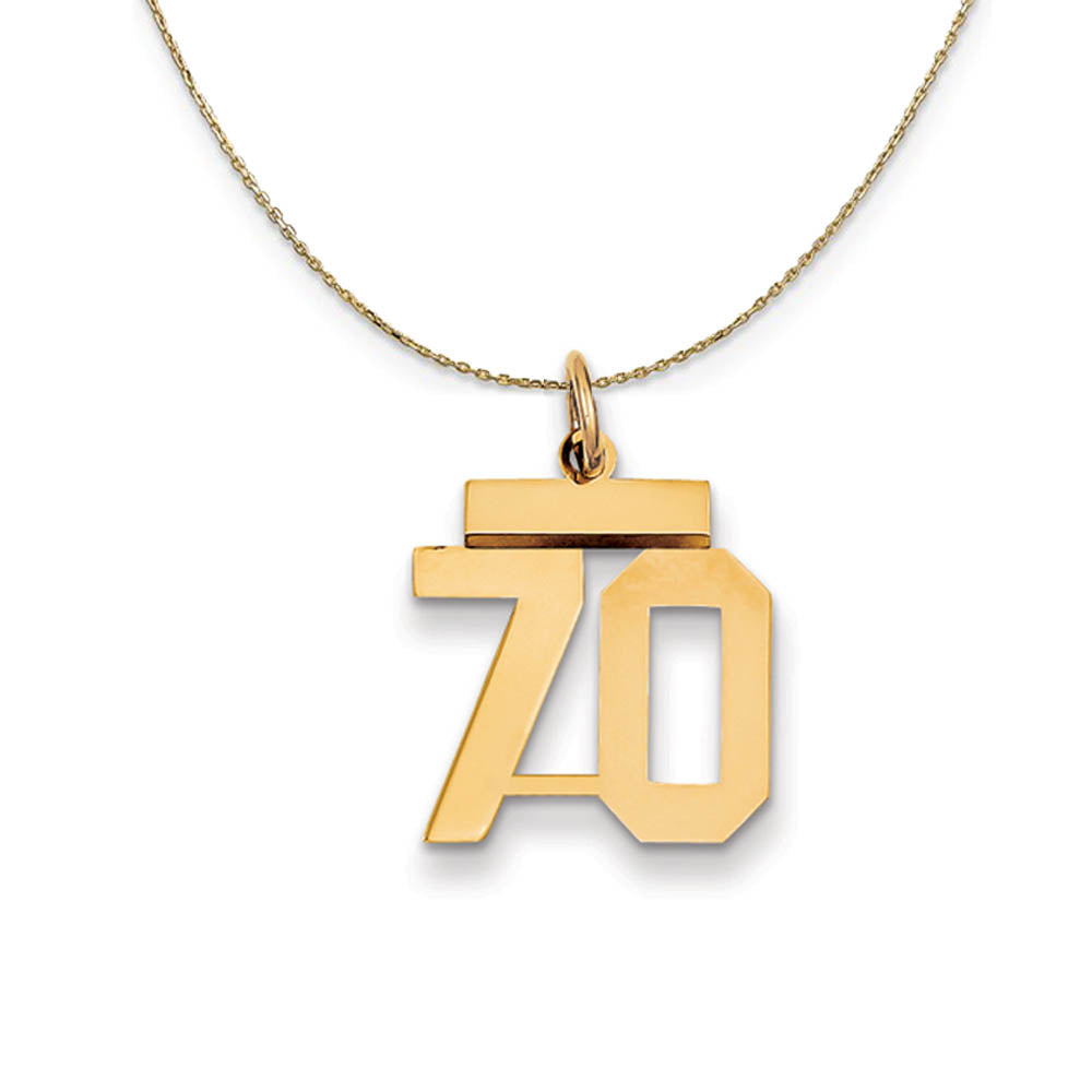 14k Yellow Gold, Athletic, Sm Polished Number 70 Necklace, Item N19743 by The Black Bow Jewelry Co.