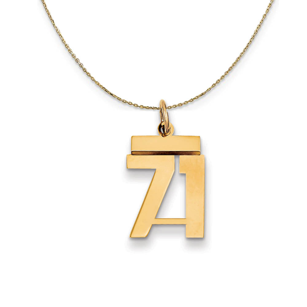14k Yellow Gold, Athletic, Sm Polished Number 71 Necklace, Item N19744 by The Black Bow Jewelry Co.