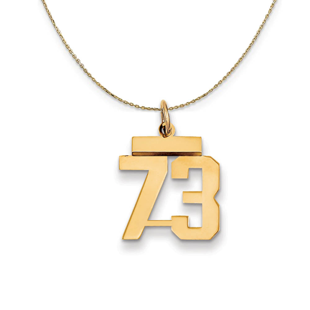 14k Yellow Gold, Athletic, Sm Polished Number 73 Necklace, Item N19746 by The Black Bow Jewelry Co.