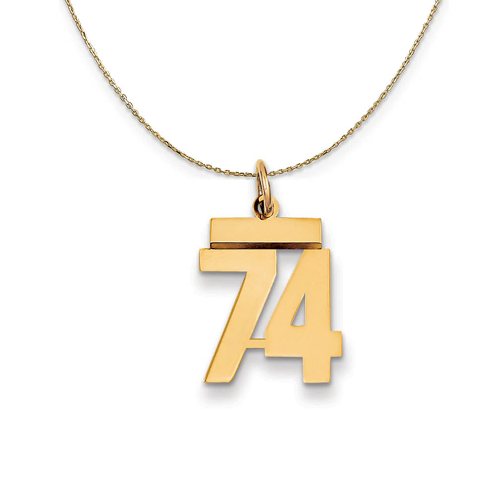 14k Yellow Gold, Athletic, Sm Polished Number 74 Necklace, Item N19747 by The Black Bow Jewelry Co.