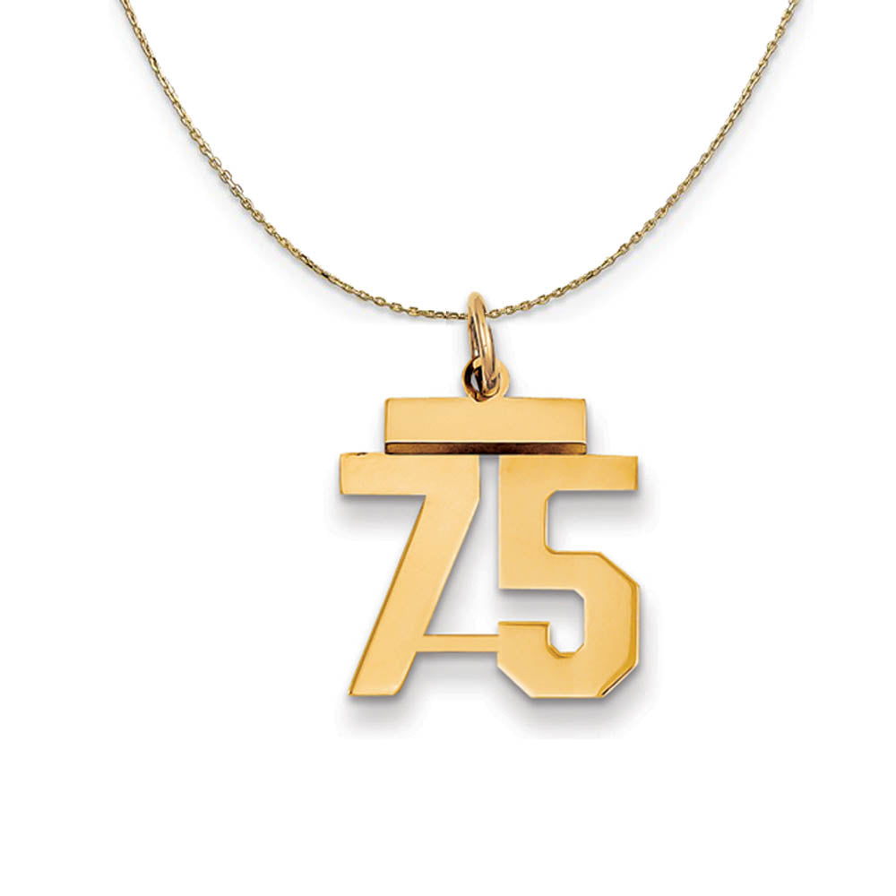 14k Yellow Gold, Athletic, Sm Polished Number 75 Necklace, Item N19748 by The Black Bow Jewelry Co.