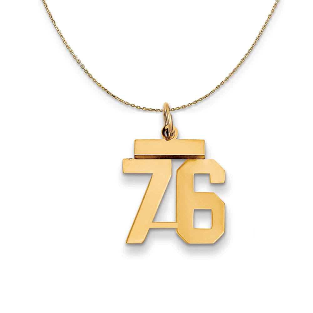 14k Yellow Gold, Athletic, Sm Polished Number 76 Necklace, Item N19749 by The Black Bow Jewelry Co.