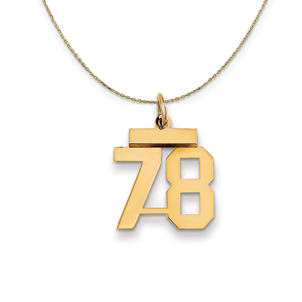 14k Yellow Gold, Athletic, Sm Polished Number 78 Necklace, Item N19751 by The Black Bow Jewelry Co.
