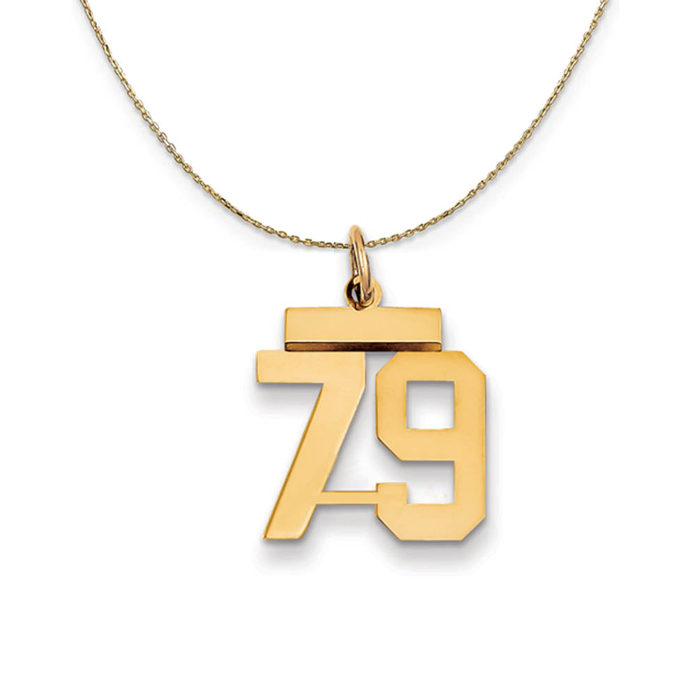 14k Yellow Gold, Athletic, Sm Polished Number 79 Necklace, Item N19752 by The Black Bow Jewelry Co.