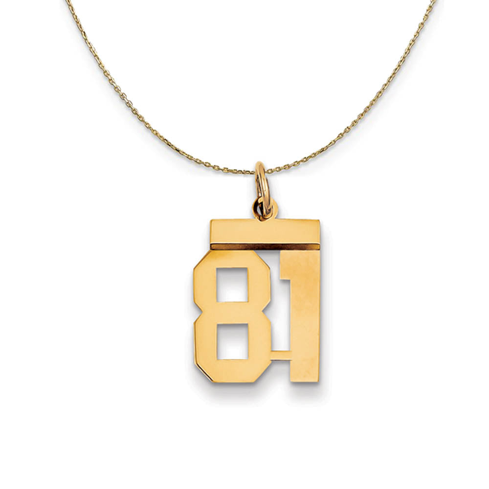 14k Yellow Gold, Athletic, Sm Polished Number 81 Necklace, Item N19755 by The Black Bow Jewelry Co.