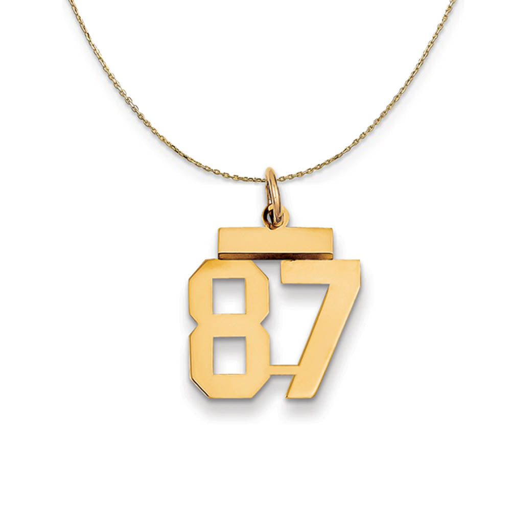 14k Yellow Gold, Athletic, Sm Polished Number 87 Necklace, Item N19761 by The Black Bow Jewelry Co.