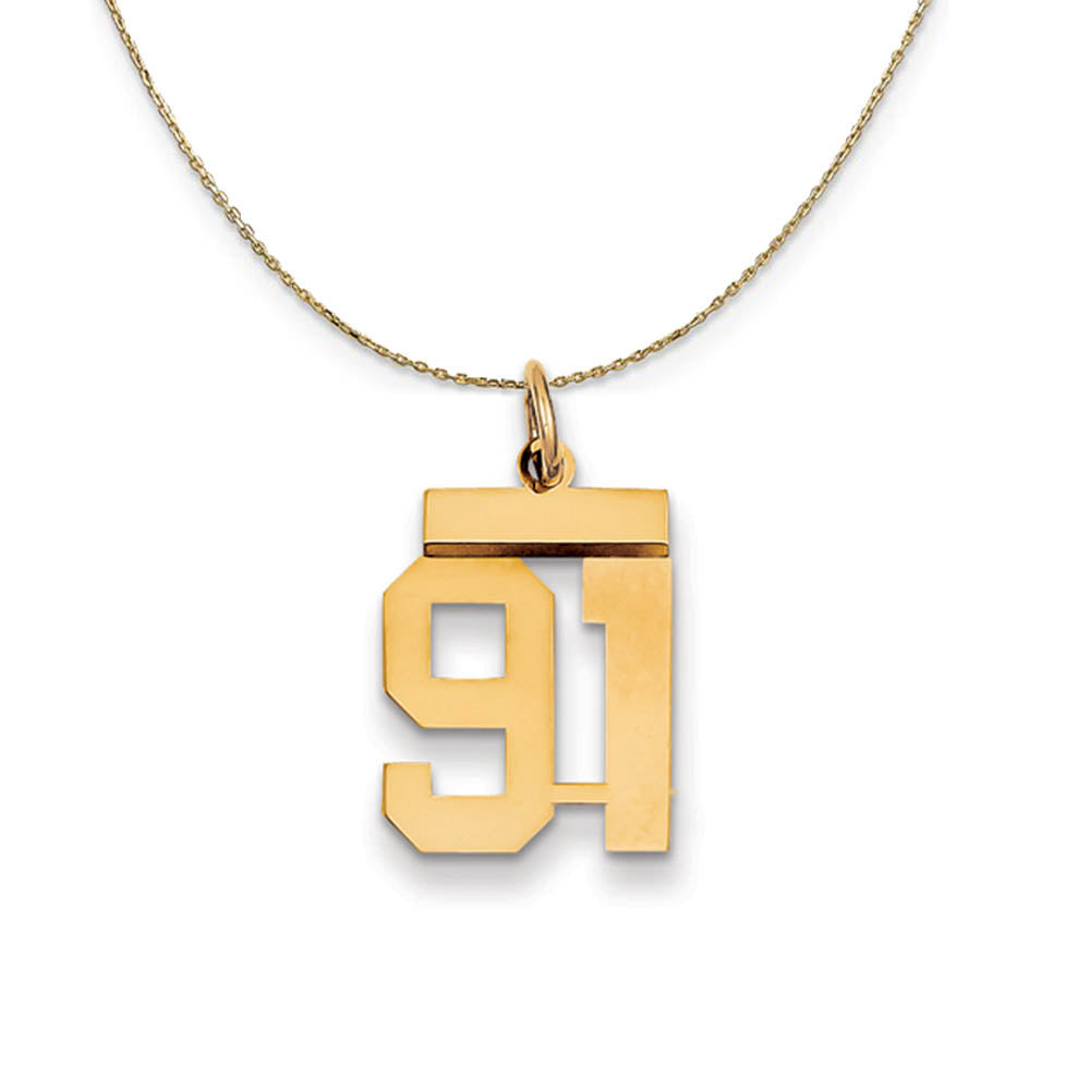 14k Yellow Gold, Athletic, Sm Polished Number 91 Necklace, Item N19766 by The Black Bow Jewelry Co.