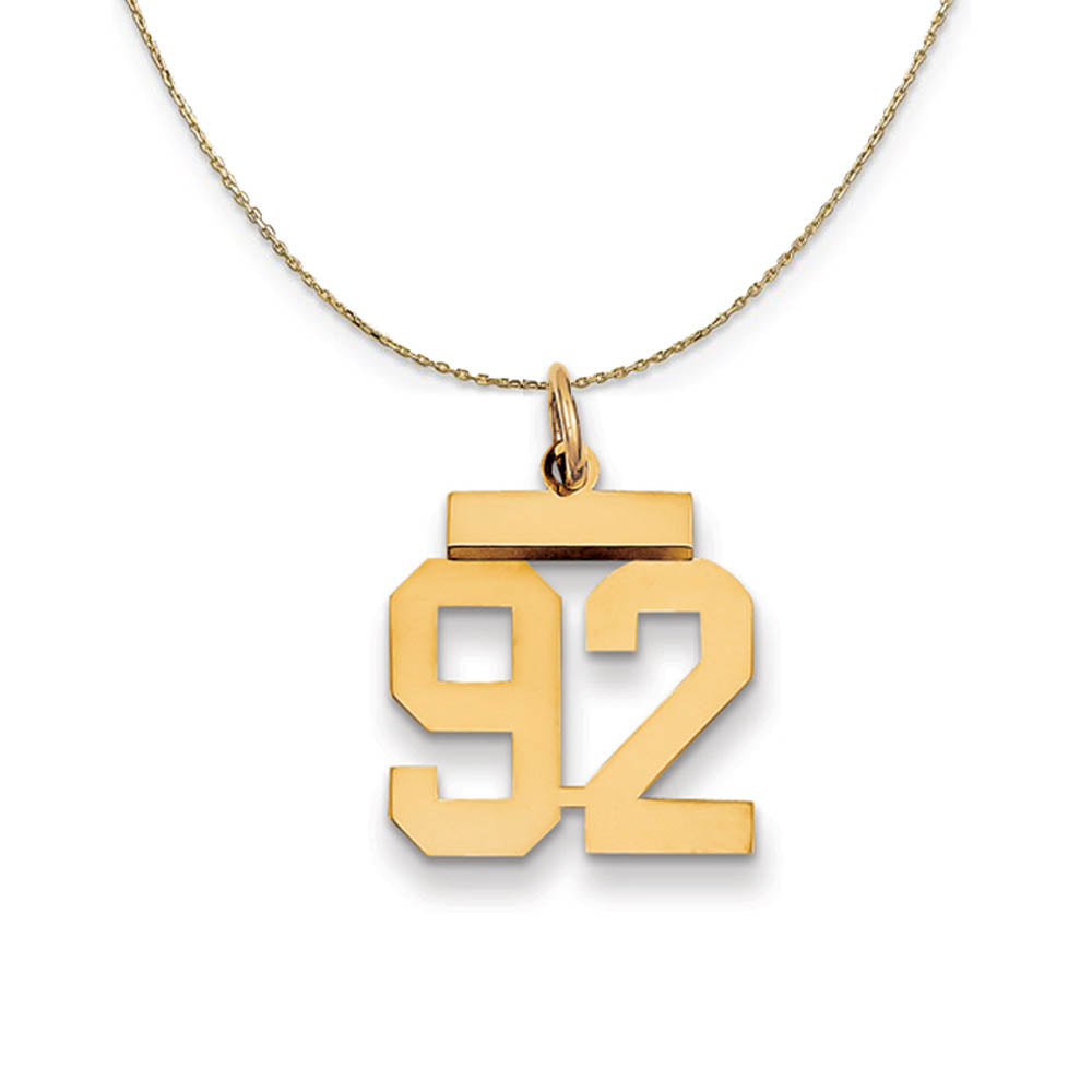 14k Yellow Gold, Athletic, Sm Polished Number 92 Necklace, Item N19767 by The Black Bow Jewelry Co.