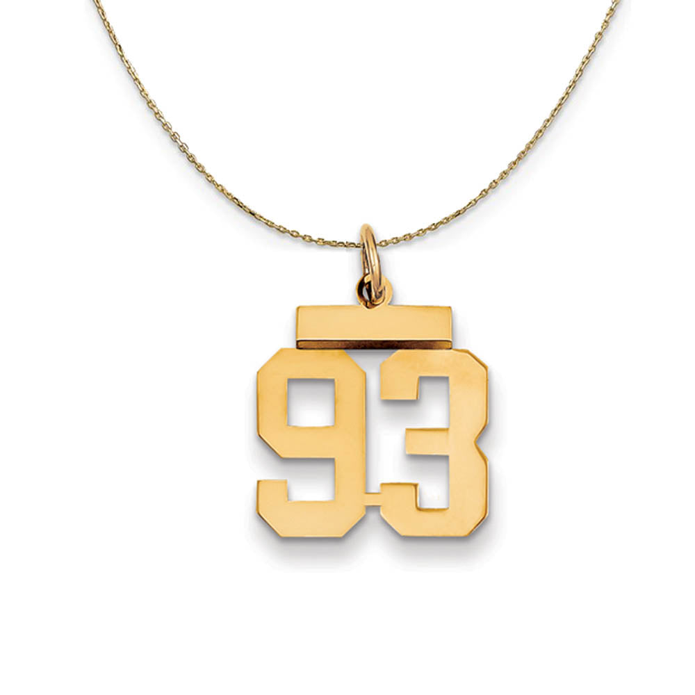 14k Yellow Gold, Athletic, Sm Polished Number 93 Necklace, Item N19768 by The Black Bow Jewelry Co.