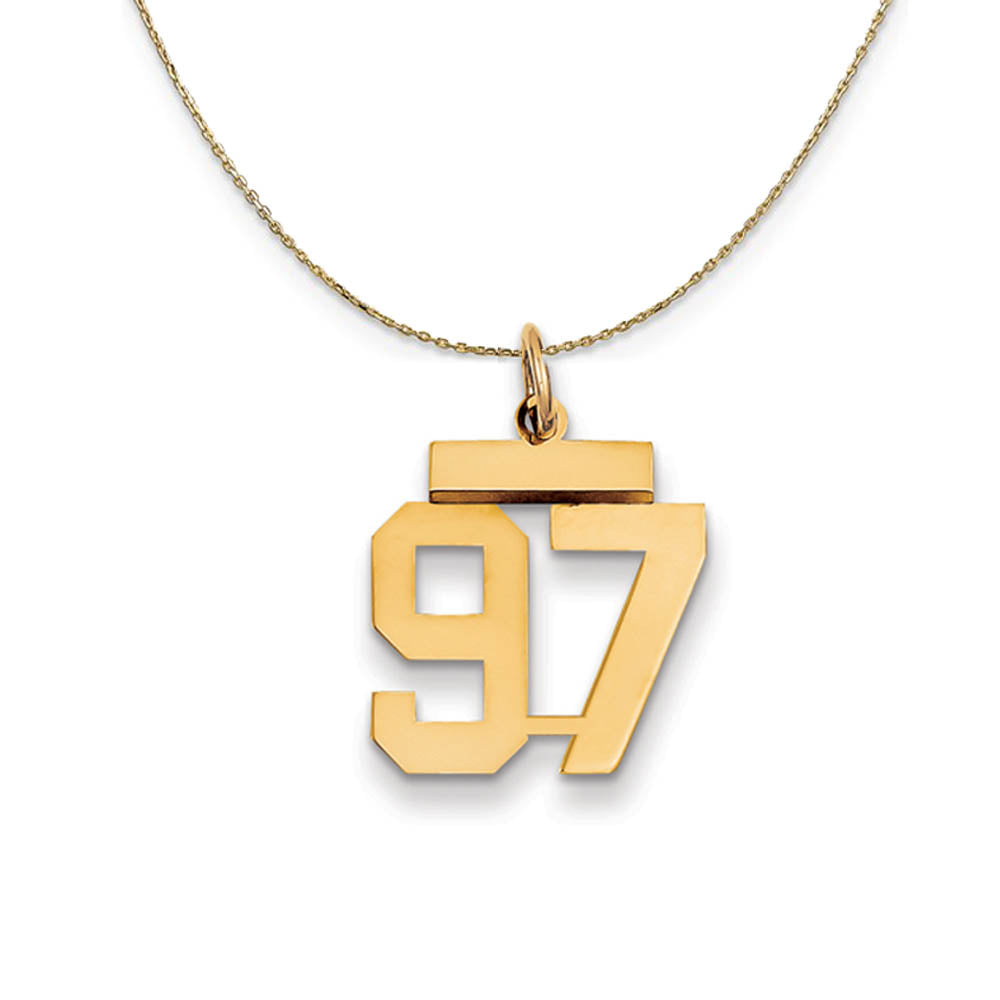 14k Yellow Gold, Athletic, Sm Polished Number 97 Necklace, Item N19772 by The Black Bow Jewelry Co.