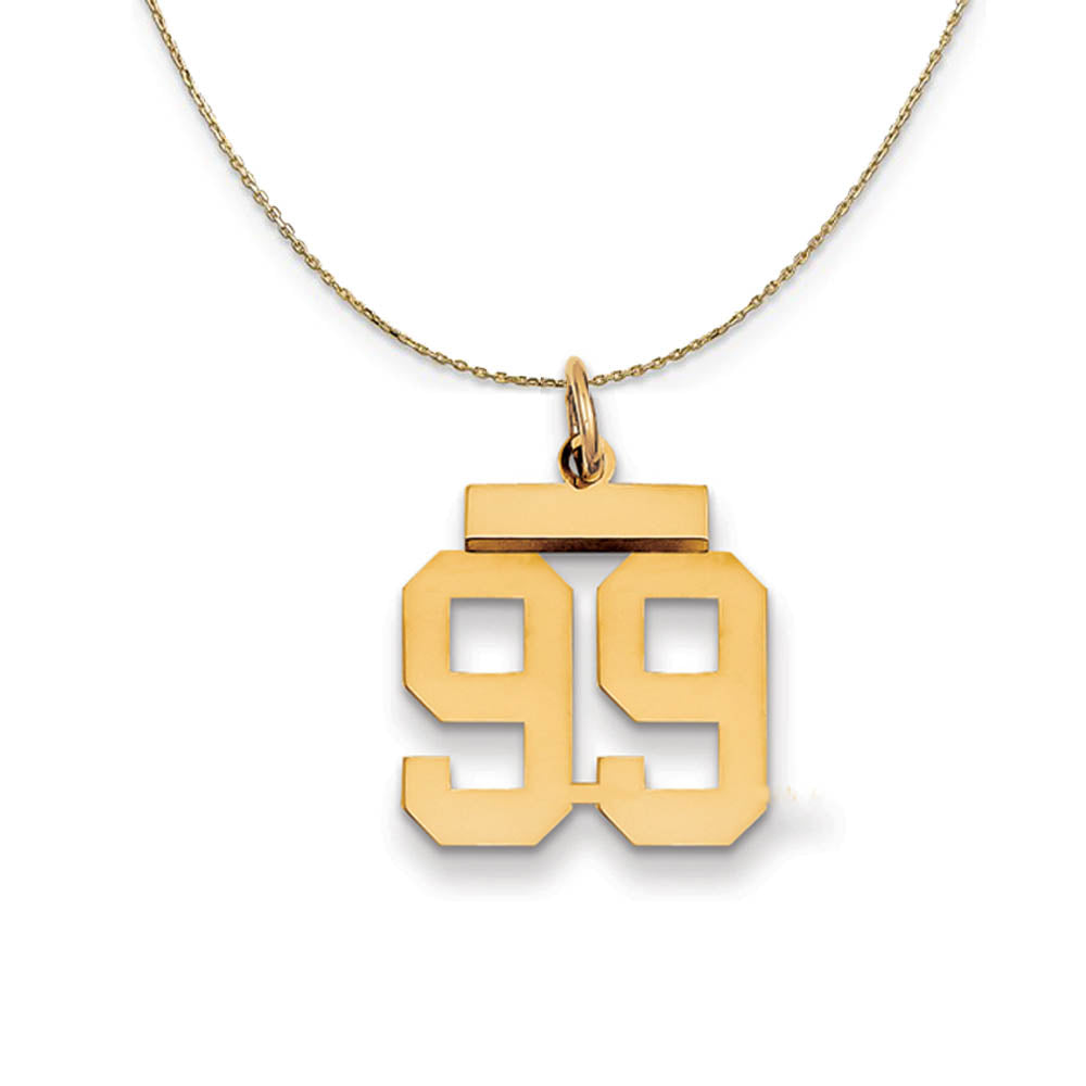 14k Yellow Gold, Athletic, Sm Polished Number 99 Necklace, Item N19774 by The Black Bow Jewelry Co.