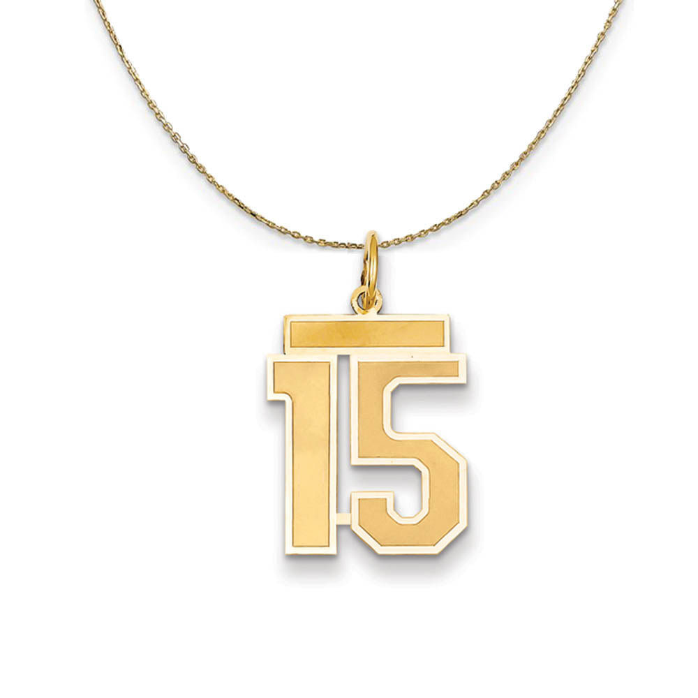 14k Yellow Gold, Jersey, Med Number 15 Necklace, Item N19782 by The Black Bow Jewelry Co.